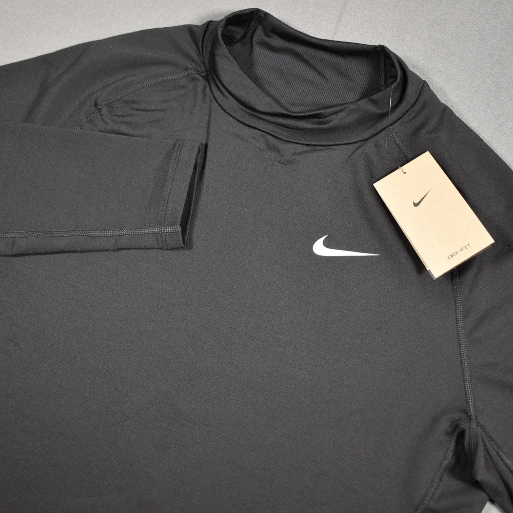 Nike Pro Mens Coldgear Mock Neck Long Sleeve Shirt Large Black NWT DH4806